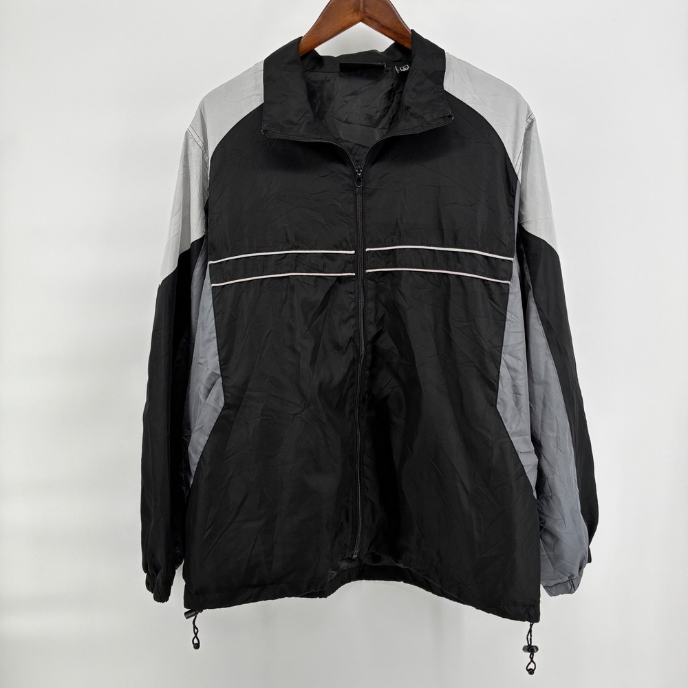 Reebok Mens Large Black Grey Colorblock Windbreaker Jacket Total Rewards Logo
